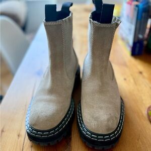 Proenza Schouler Suede Chelsea Booties in Beige with Black Sole